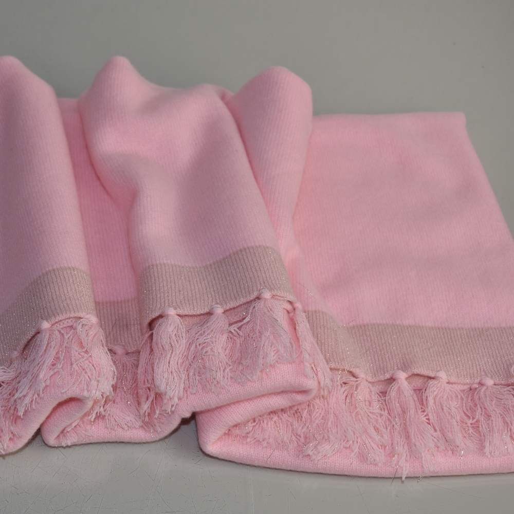 Lilly Pulitzer Take Me Away Cashmere Wrap Tassels Lurex Pink Gold Women's Scarf - Picture 10 of 11